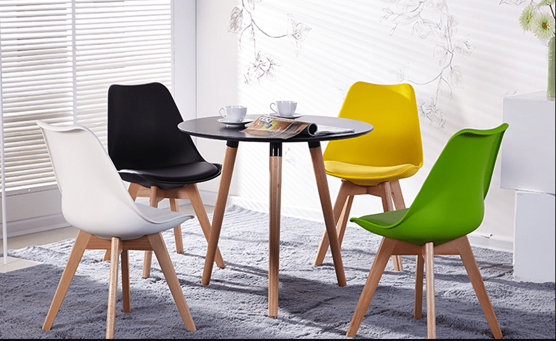 Hình ảnh ghế cà phê chân gỗ tự nhiên nhiều màu sắc
